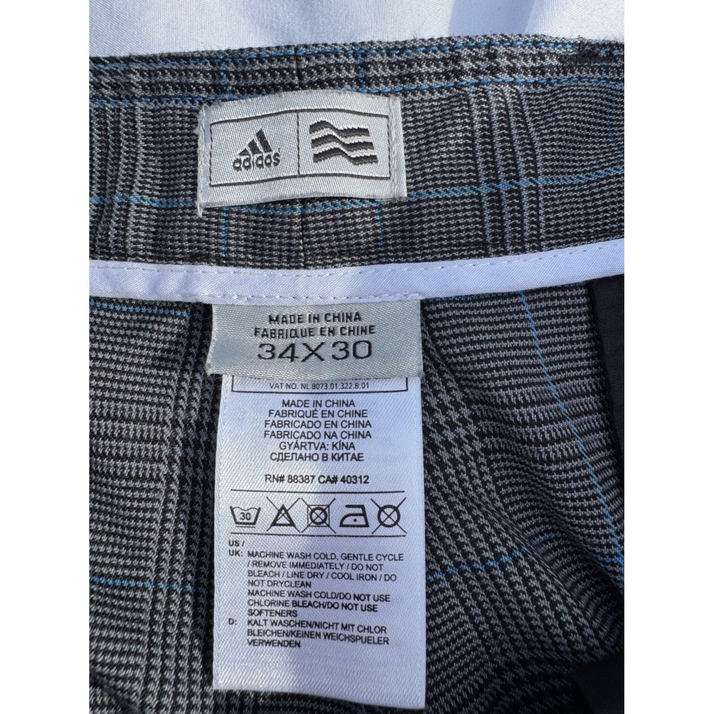 Adidas Mens Grey Glen Plaid Golf Pants 34x30 Blue Check Straight Leg Trousers - Picture 3 of 11
